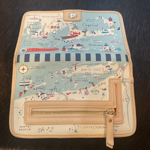 Spartina 449 Snap Wallet Northeastern Harbors Map W 2 zips, 15 card slots EUC - Picture 14 of 14